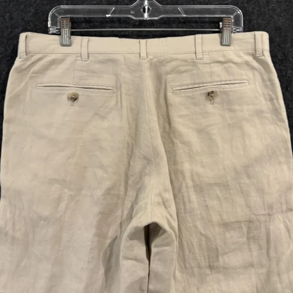 Alan Flusser Pants Men's 36x30 Beige Linen Blend Dress Casual Flat Front
